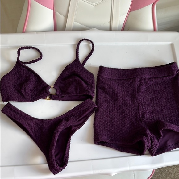 TJ Swim Purple Textured Bikini Set with High-Waisted Shorts size XS Only wore - Picture 1 of 8